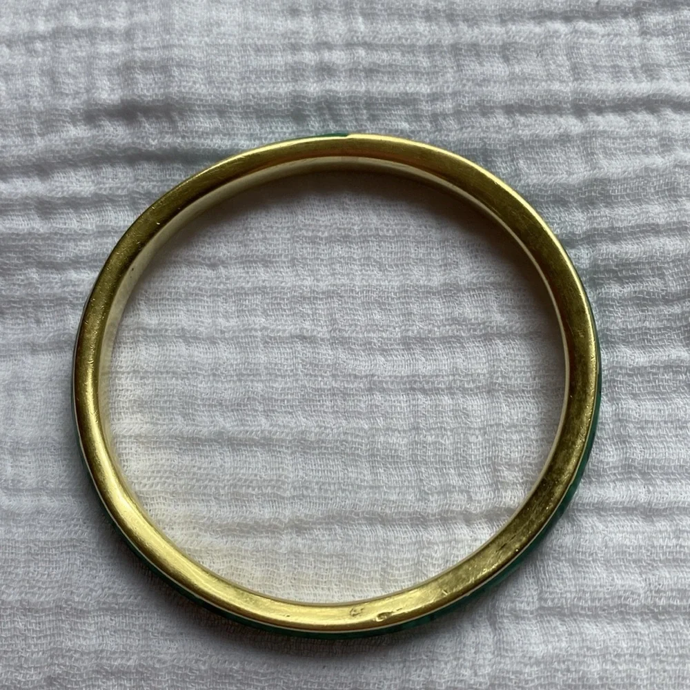 Malachite Brass Bangle Green Vintage Gold‎ Bracelet - Picture 11 of 17